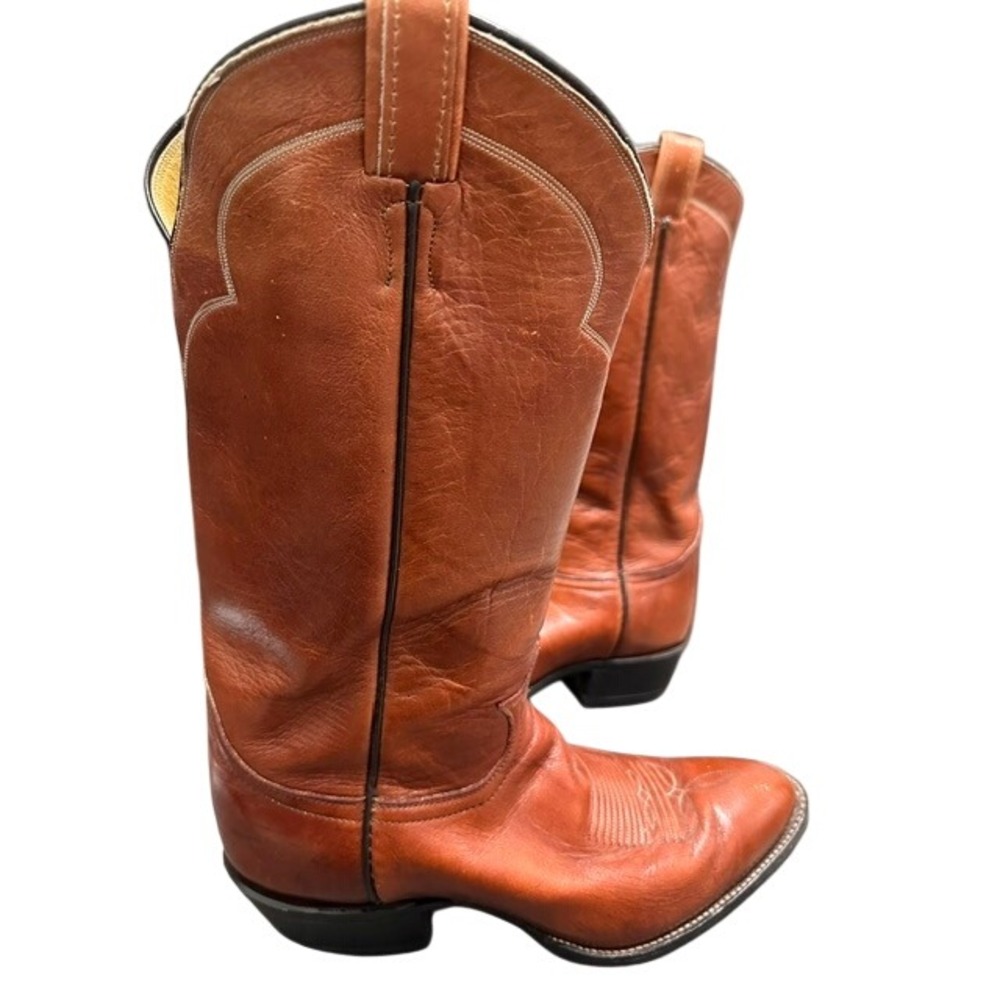 Vintage Tony Lama 5084 Men's Cognac Brown Leather Western Cowboy Boots Size 9D - Picture 15 of 16